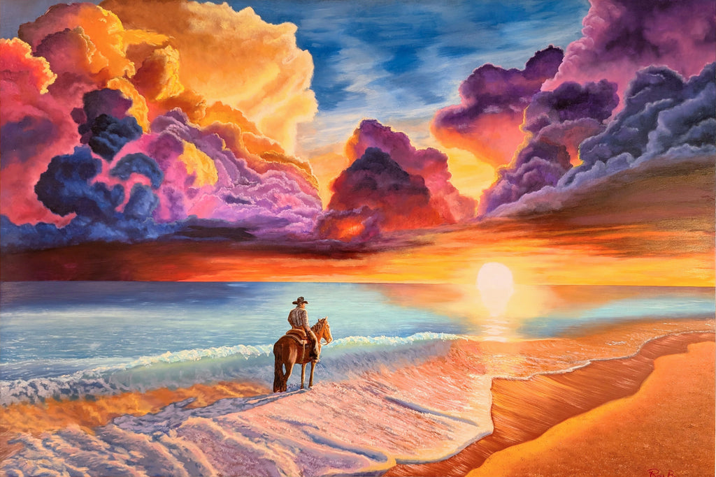 "Iridescent Sky" Original Oil Painting 36" x 24" on Oak Cradled Maple