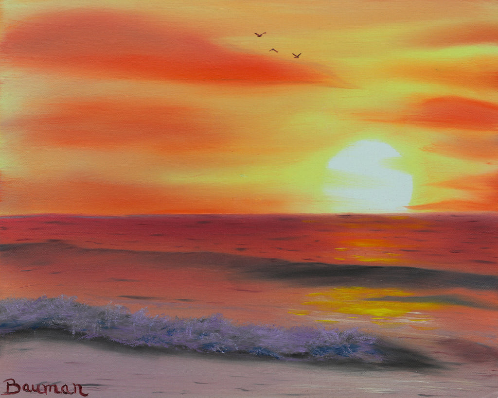 colorful ocean sunset painting