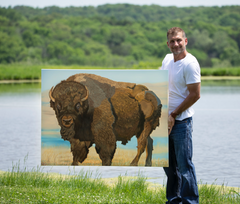 "Bison Warrior" Original Oil Painting 48" x 36" on stretched canvas