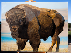 "Bison Warrior" Original Oil Painting 48" x 36" on stretched canvas